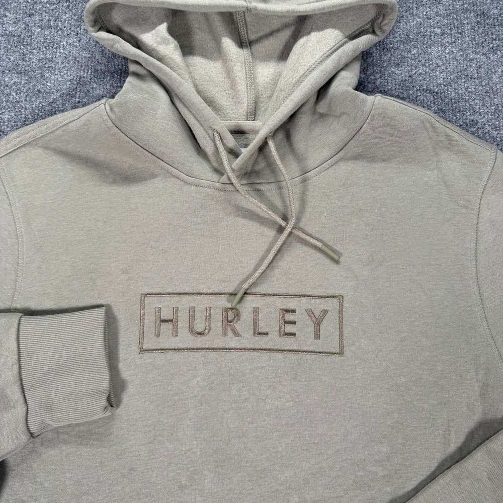 Hurley Mens Embroidered Box Logo Hoodie Khaki Tan Fleece Large #4169